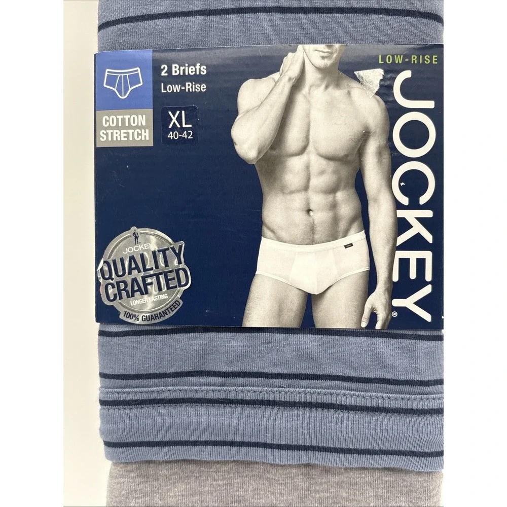 2013 Jockey Men's  Cotton Low Rise Briefs 2 Pack Blue Gray Striped XL 40-42 New